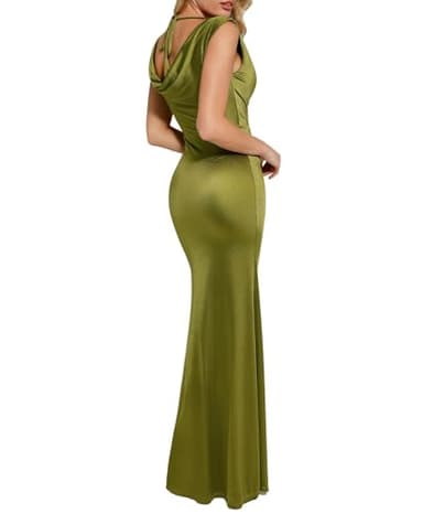 Popilush Women Shapewear Maxi Dress Sleeveless Long Formal Cocktail Party Elegant Bodycon Dresses Built-in Bra Green - Image 6