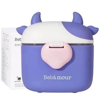 Bebamour Baby Formula Dispenser On The Go, Formula Container to Go, Formula Holder for Travel, Candy Fruit Snack Storage Container with Scoop and Leveller (Purple Cow) - Image 2