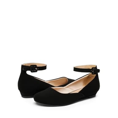 DREAM PAIRS Women's Dress Flats Ballet Low Wedge Round Toe Ankle Strap Comfortable Casual Flats Shoes,Size 9,Black/Nubuck,REVONA - Image 4