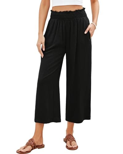 GRAPENT Women's High Waisted Palazzo Linen Pants, Black, Size L - Image 1