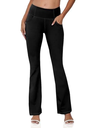 CHANLEED Women's Bootcut Yoga Pants, Flare Leggings with Pockets High Waist Causal Dress Pants Petite/Regular/Tall（Solid Black-L） - Image 2