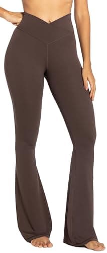 Sunzel Flare Leggings, Crossover Yoga Pants with Tummy Control, High-Waisted and Wide Leg, 34" Inseam, Seal Brown X-Large - Image 1