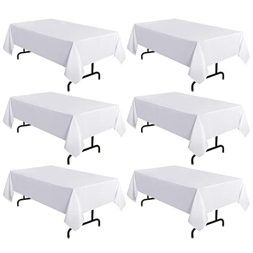 sancua 6 Pack White Tablecloth 60 x 120 Inch, Rectangle Table Cloth for 8 Feet Tables - Stain and Wrinkle Resistant Washable Polyester Table Cover for Dining Tables, Buffet Parties and Camping - Image 1