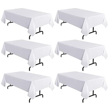 sancua 6 Pack White Tablecloth 60 x 120 Inch, Rectangle Table Cloth for 8 Feet Tables - Stain and Wrinkle Resistant Washable Polyester Table Cover for Dining Tables, Buffet Parties and Camping - Image 1