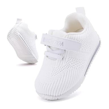BMCiTYBM Baby Walking Shoes Boy Girl Tennis Sneakers Breathable Infant First Walker Shoes 6 9 12 18 24 Months White Size 6-12 Months Infant - Image 3