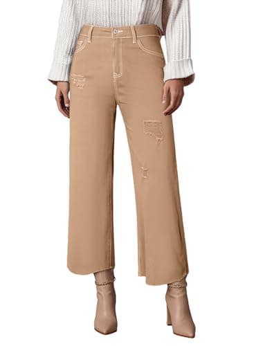 Dokotoo Women's Pants Jeans for Women High Waisted Straight Leg High Waist Stretch Palazzo Pants Fall 2025 Clothing Trendy Casual Trousers Summer Stretch Denim with Pockets - Image 1