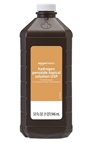 Amazon Basics Hydrogen Peroxide Topical Solution USP, First Aid Antiseptic for Cuts, Scrapes and Wound Disinfection, Pack of 1, 32 fl oz - Image 1