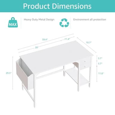 Lufeiya White Small Desk with Drawers - 40 Inch Computer Desk for Small Space Home Office, Modern Simple Study Writing Table PC Desks - Image 3