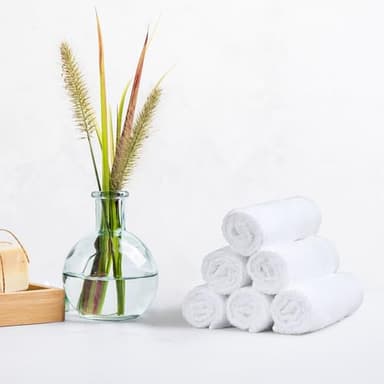 Amazon Basics Cotton Washcloths for Bathroom, Fast Drying, Extra Absorbent, 12 x 12 in, Seafoam Green, Ice Blue, White, 24-Pack - Image 2