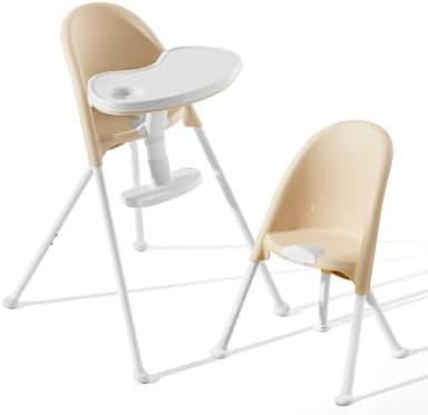 Funny Supply 3-in-1 Foldable High Chair, Portable & Convertible Baby High Chair, Modern Baby Feeding Chair with Removable Double Tray, Lightweight, Space-Saving Design, Easy to Clean, Cream - Image 3