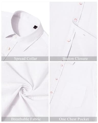 J.VER Men's Lightweight Linen Long Sleeve Shirts Casual Button Down Shirt Family Vacation Shirt with Pocket White Medium - Image 4