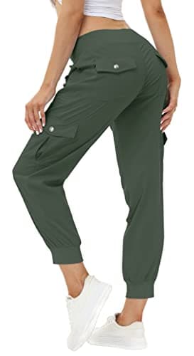 MoFiz Women's Hiking Pants Cargo Joggers Sweatpants with Pockets Lightweight Quick Dry Outdoor Summer Casual Athletic Elastic Waist Army Green 2XL - Image 1