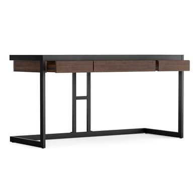 SIMPLIHOME Erina Desk - 60-Inch Wide Solid Acacia Wood and Metal Writing Desk in Distressed Charcoal Brown, Modern Industrial Home Office Computer Table for Study with 2 Drawers and Keyboard Tray - Image 4