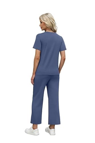 WIHOLL Summer Outfits For Women 2 Piece Lounge Matching Sets Workout Sets Spring Essentials Clothing Cruise Vacation Outfits Pajama Pants Activewear Blue L - Image 5