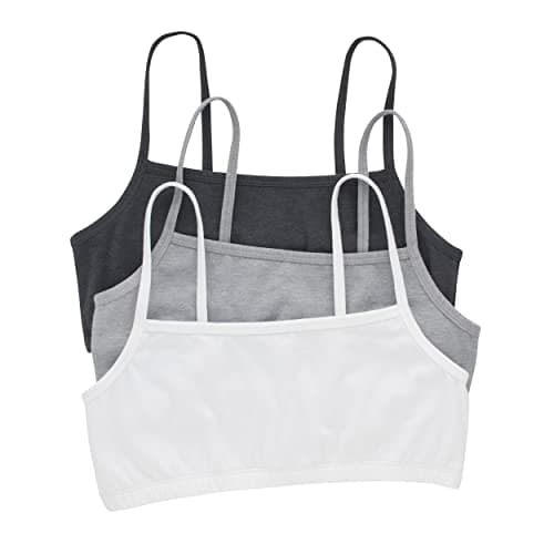 Hanes Womens Cropped Bralette, Breathable Pullover Bra, Crop Top, Solid Or Assorted, 3-pack Bra, Sky Grey Heather/Concrete Heather/White, Large US - Image 1