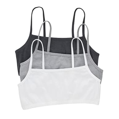 Hanes Womens Cropped Bralette, Breathable Pullover Bra, Crop Top, Solid Or Assorted, 3-pack Bra, Sky Grey Heather/Concrete Heather/White, Large US - Image 1