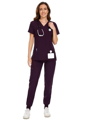 COZYFIT Scrubs for Women Set - Stretch V-Neck Scrub Top & Jogger Pant with 8 Pockets, Yoga Waistband, Anti Wrinkle, Slim Fit Women Scrubs - Image 1