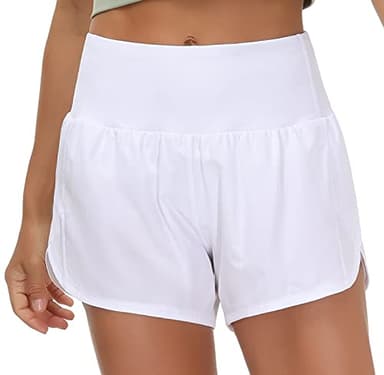 THE GYM PEOPLE Womens High Waisted Running Shorts Quick Dry Athletic Workout Shorts with Mesh Liner Zipper Pockets (White, Medium) - Image 2