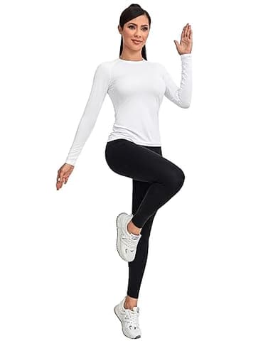 TELALEO 4 Pack Women's Compression Shirt Long Sleeve Performance Workout Baselayer Athletic Top Sports Gear-Black/Black/White/White Medium - Image 2