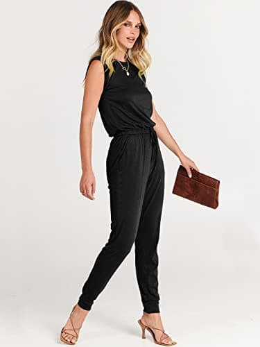ANRABESS Womens Summer Sleeveless Jumpsuits Casual Dressy Stretchy Crewneck Rompers One Piece Outfits Fall Fashion 2025 Black Large - Image 4