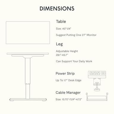 FLEXISPOT EN2 Whole-Piece Standing Desk with Clamp Power Strip, 40 x 24'' Electric Stand Up Height Adjustable Desk with Cable Management (Black Frame + 40" Black Top) - Image 6