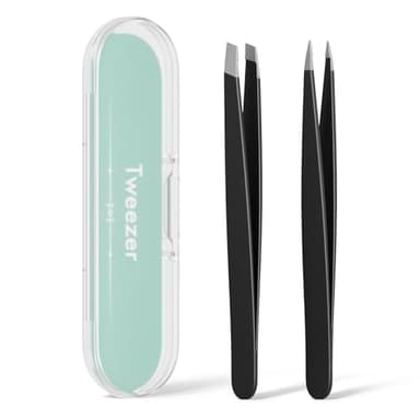 EZ2LIVE Tweezers for Women Facial Hair, Slant & Point Tip 2 Pack Eyebrow Tweezers for Men, Professional Tweezer Set Stainless Steel Precision Tweezers for Eyebrows, Splinter, Ingrown Hair Removal - Image 1