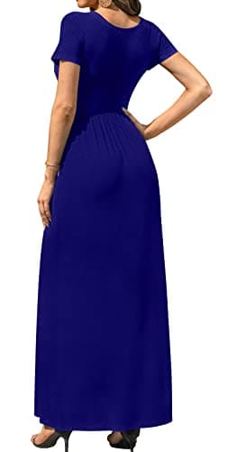 DB MOON Womens Casual Plus Size Maxi Dresses Short Sleeve Empire Waist Long Dress with Pockets(Royal Blue, 3XL) - Image 3