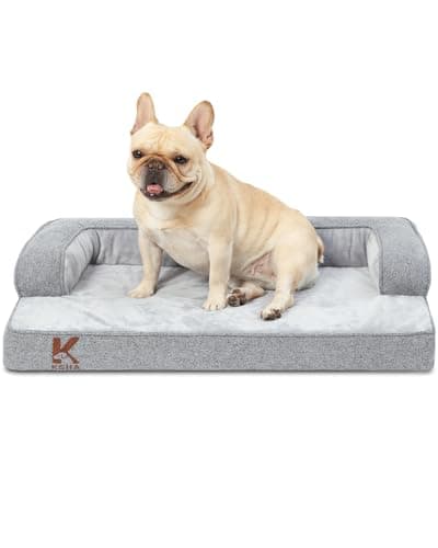 KSIIA Washable Dog Bed Medium Size Dog U-Shaped Bolster Pet Couch with Removable Waterproof Cover, Non-Slip Bottom and Egg-Crate Orthopedic Foam Pet Bed, 35 x 22 Inch, Gray - Image 1