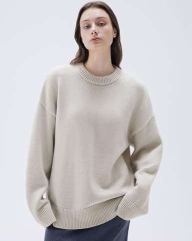 SUUKSESS Women Cashmere Oversized Sweaters Long Sleeve Pullover Tops Fall Outfits Crew Neck Jumpers (Stone,S) - Image 4