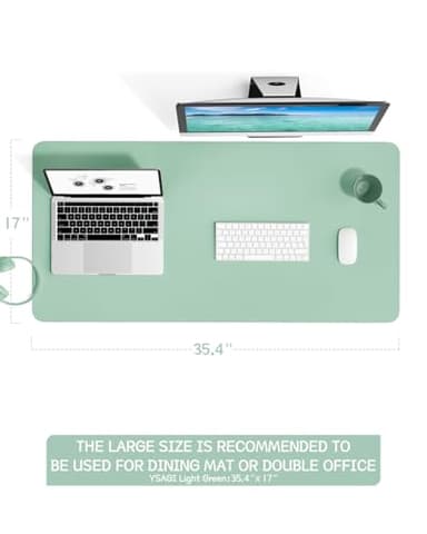 YSAGi Non-Slip Leather Desk Pad L Size, Waterproof Laptop Computer Desk Keyboard Mat, Table Protector Blotter Mat, Large Mouse Pad for Office/Work/Home/Decor(Pale Green, 35.4" x 17") - Image 3