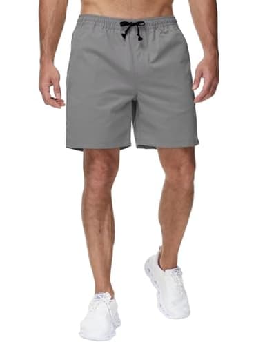 Yundobop Men's Casual 7 Inch Shorts Twill Drawstring Summer Beach Stretch Golf Shorts with Zipper Pockets Grey 28 - Image 2