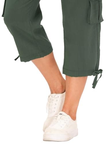 MoFiz Womens Capris with Pockets Loose Fit Casual Capri Pants Dressy Lightweight Ladies Baggy Cargo Pants for Hiking Army Green 4XL - Image 5