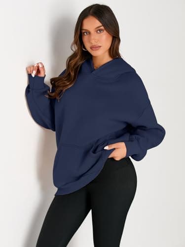 Trendy Queen Womens Oversized Hoodies Fleece Sweatshirts Long Sleeve Sweaters Pullover Fall Outfits Winter Clothes Navy M - Image 2