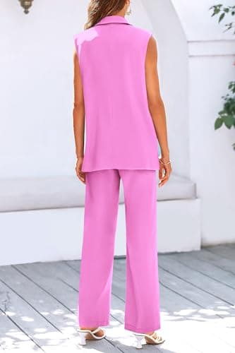 PRETTYGARDEN Women's 2 Piece Pant Suit Dressy Button Up Vest Blazer and Long Pants Set Business Casual Outfits (Pink,Small) - Image 4