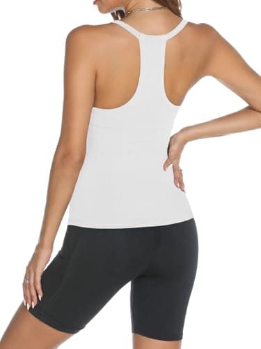 Trendy Queen Womens Workout Tank Tops Racerback Summer 2025 Camisole Top V Neck Ribbed Sleeveless Beach Fashion Clothes White L - Image 4