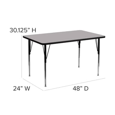 Flash Furniture 24''W x 48''L Rectangular Grey Thermal Laminate Activity Table - Standard Height Adjustable Legs - Image 3