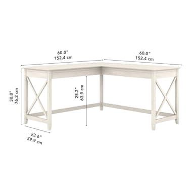 Bush Furniture Key West 60W Modern Farmhouse L Shaped Desk in Linen White Oak | 60-Inch Corner Table for Home Office - Image 3