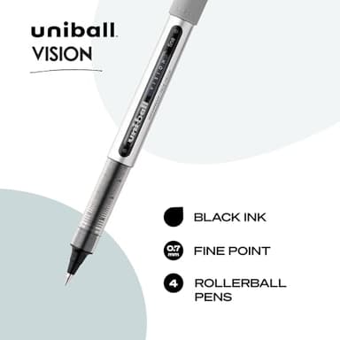 uni-ball Vision Stick Roller Ball Pens, Fine Point, Black Ink, Pack of 4 - Image 2