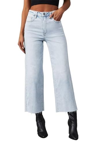 Allimy Womens High Waisted Capri Pants Wide Leg Pants Woman Cropped Jeans Baggy Barrel Jeans for Women Trendy Light Blue Size 4 - Image 2