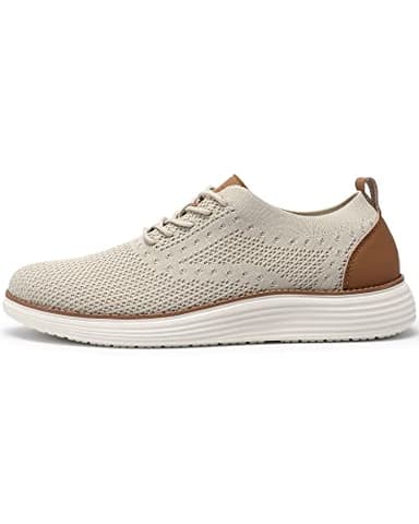 VILOCY Men's Casual Dress Sneakers Oxfords Business Shoes Lace Up Lightweight Comfortable Breathable Walking Knit Mesh Fashion Sneakers Tennis Beige,EU42.5 - Image 6