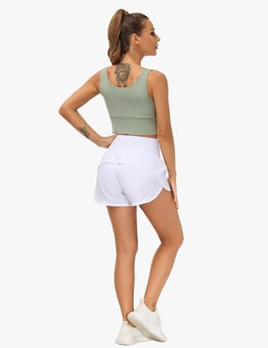 THE GYM PEOPLE Womens High Waisted Running Shorts Quick Dry Athletic Workout Shorts with Mesh Liner Zipper Pockets (White, Medium) - Image 4