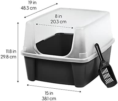 IRIS USA Large Cat Litter Box with Scatter Shield and Scoop, Open Top High Sided Cat Litter Pan, Black - Image 3