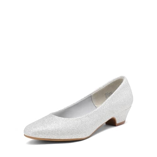 DREAM PAIRS Women's Mila Low Chunky Heel Pump Shoes,Size 6,Silver/Glitter,Mila - Image 1