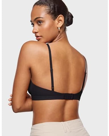 INLYRIC Women's Inbarely Triangle Bralette Comfortable Unlined V Neck Wireless Smoothing Bra Top Stretch Black Small - Image 5