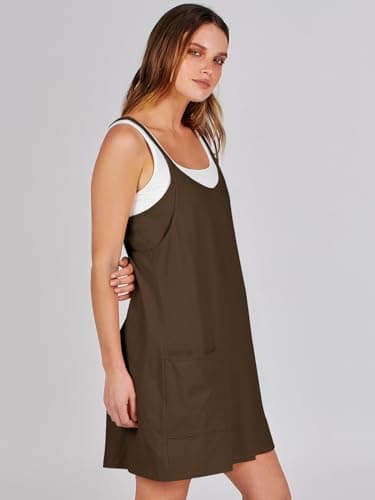Caracilia Womens Summer Mini Dress 2025 Casual Sleeveless Built in Shapewear Sundress Trendy Short Tennis Athletic Outfits Deep Khaki XX-Large - Image 3