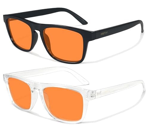 HMITY 2 pack 99% Blue Light Glasses Men Woman, Computer Gaming Glasses for Men, Blue Light Filtering Amber Lenses Anti-Fatigue & Eye Strain(A1 Black & Transparent)