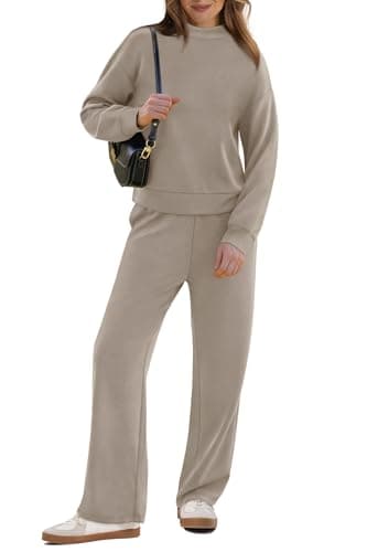 WIHOLL Track Suits for Women Set Long Sleeve Mock Neck Two Piece Outfits Fall Winter Fashion 2025 Work Out Sets Spring Break Fall Winter Resort Wear Cruise Light Coffee 2XL - Image 2