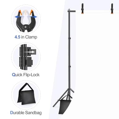 EMART Backdrop Stand 10x7ft(WxH) Photo Studio Adjustable Background Stand Support kit with 2 Crossbars, 8 Clamps, 2 Sandbags and Carry Bag for Parties, Events Decoration, Wedding, Photography - Image 5