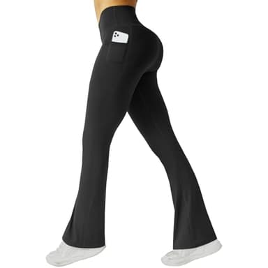 FireSwan Women's Flare Yoga Pants with Pockets High Waist Flared Leggings Bootcut Gym Workout Pants Tummy Control Black - Image 1