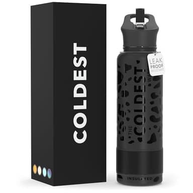 Coldest Insulated Water Bottle with Straw Lid - Stainless Steel Metal Insulated Bottle for Men & Women (Black Leopard, 40 oz) - Image 1